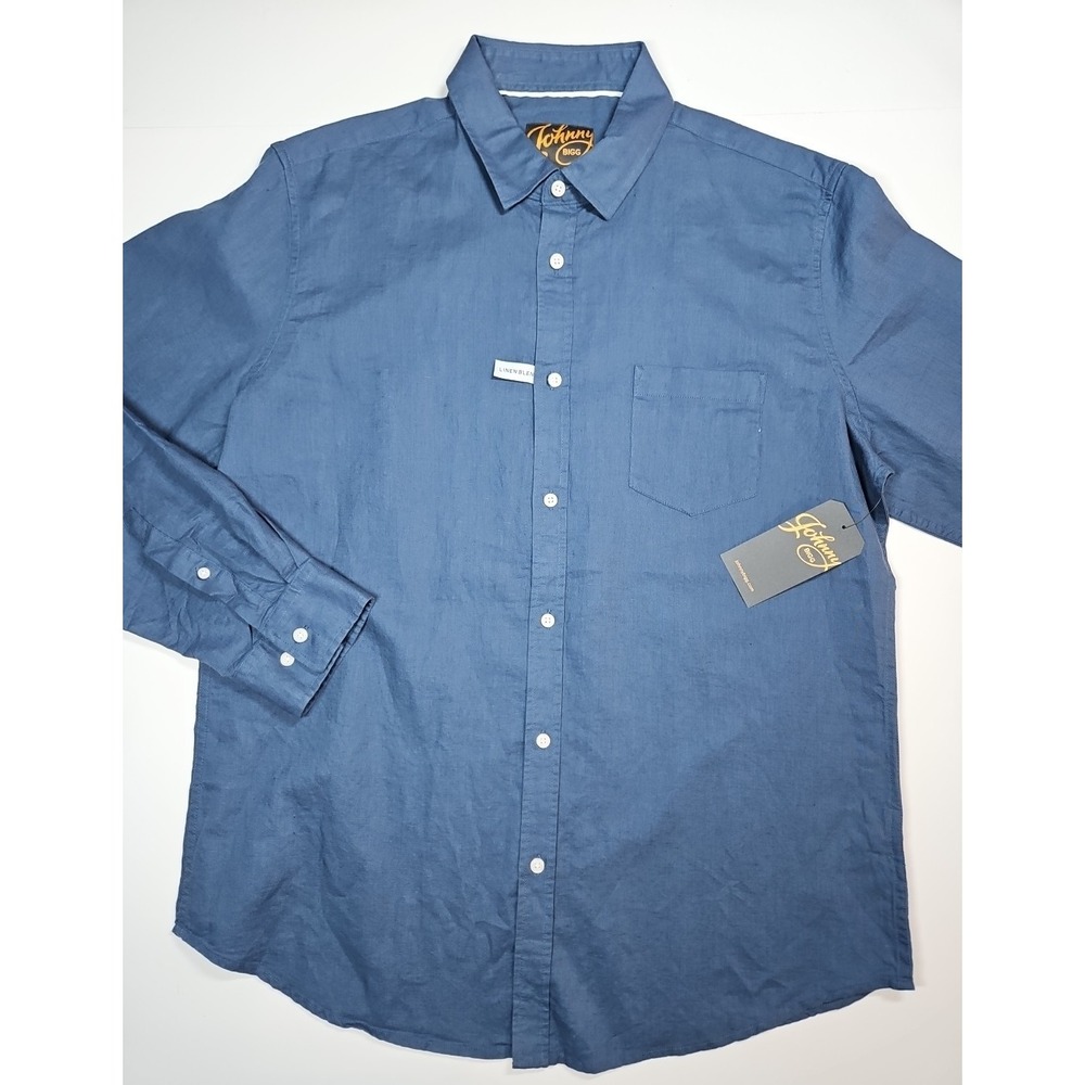 Johnny Bigg Men's‎ Blue Linen Blend Button Up Long Sleeve Shirt Size Large NWT